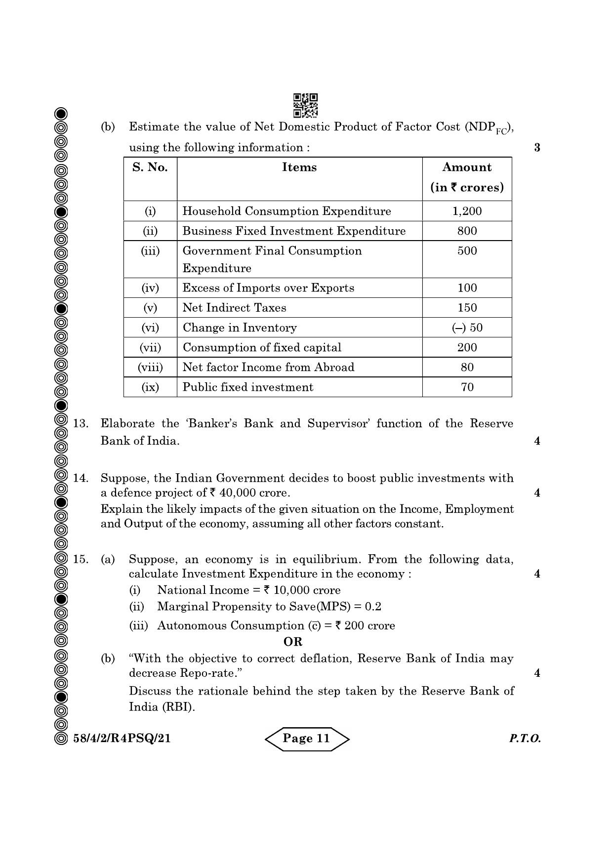 CBSE Class 12 58-4-2 Economics 2024 Question Paper - Page 11
