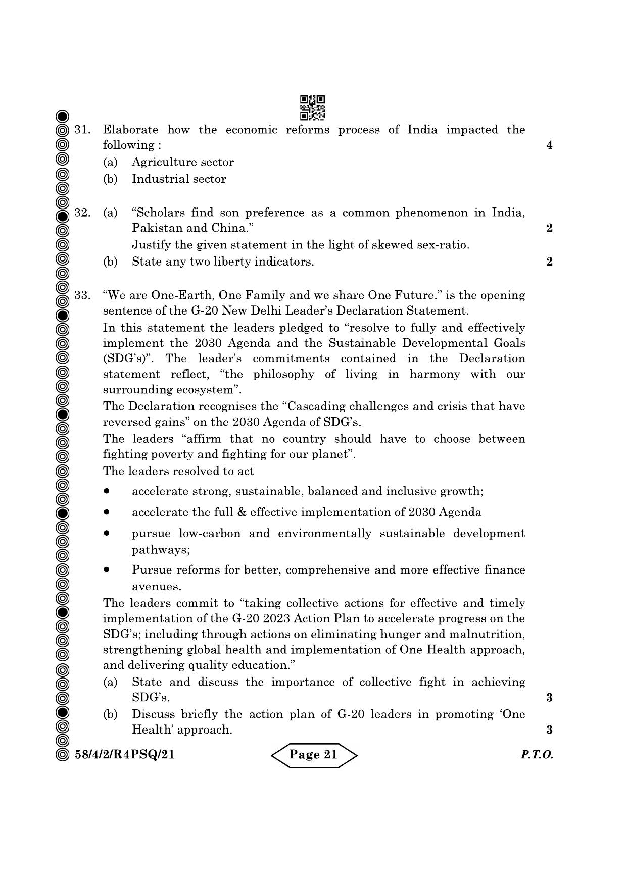 CBSE Class 12 58-4-2 Economics 2024 Question Paper - Page 21