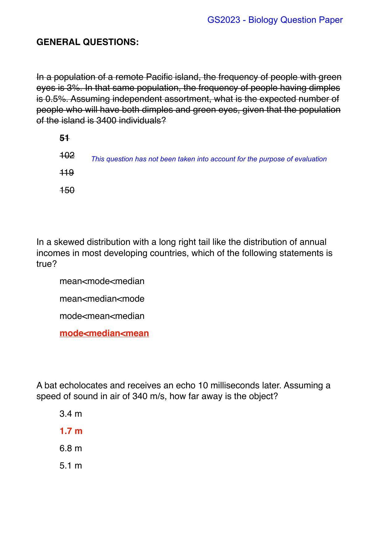 TIFR GS 2023 Biology Question Paper - Page 1