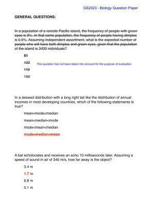 TIFR GS 2023 Biology Question Paper