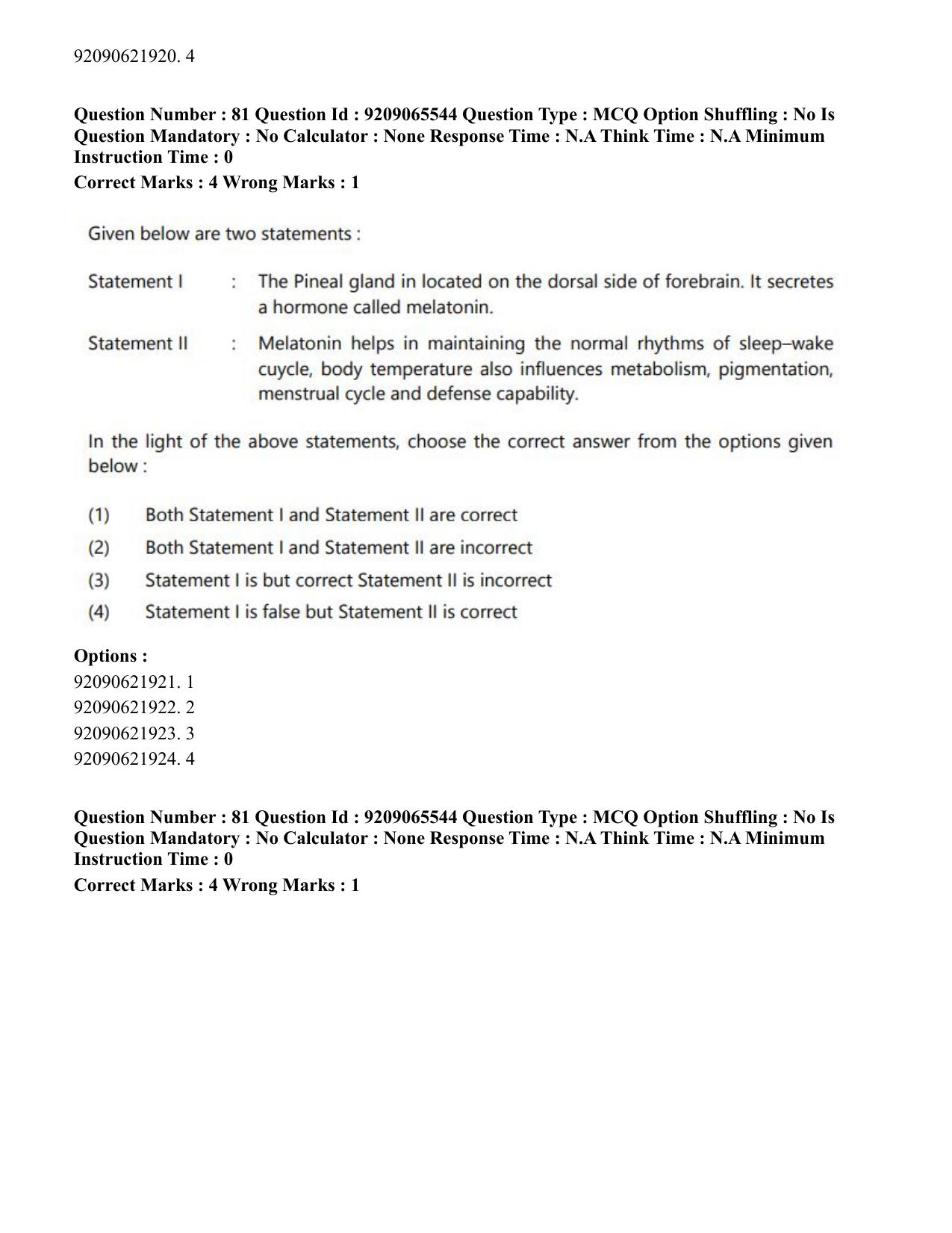 CUET PG 2023: SCQP17 – Life Science (Eng.)-Shift-3 (06-06-2023) Question Paper - Page 82