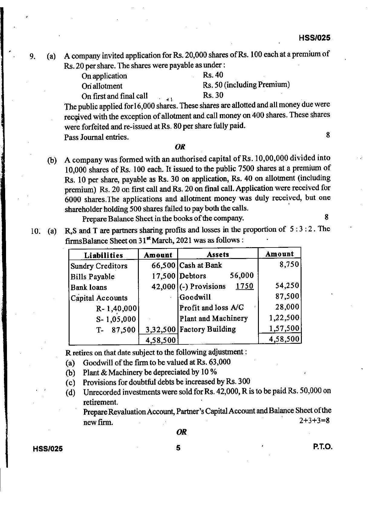 MBSE HSSLC 2022 Commerce Question Paper - Page 5