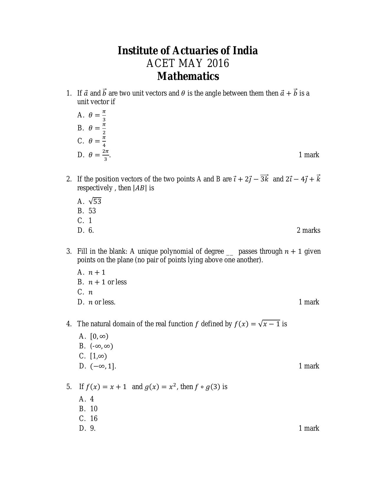 ACET May 2016 Question Papers - Page 1