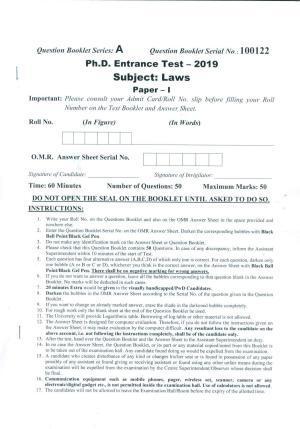 PU MPET Laws 2019 Question Papers