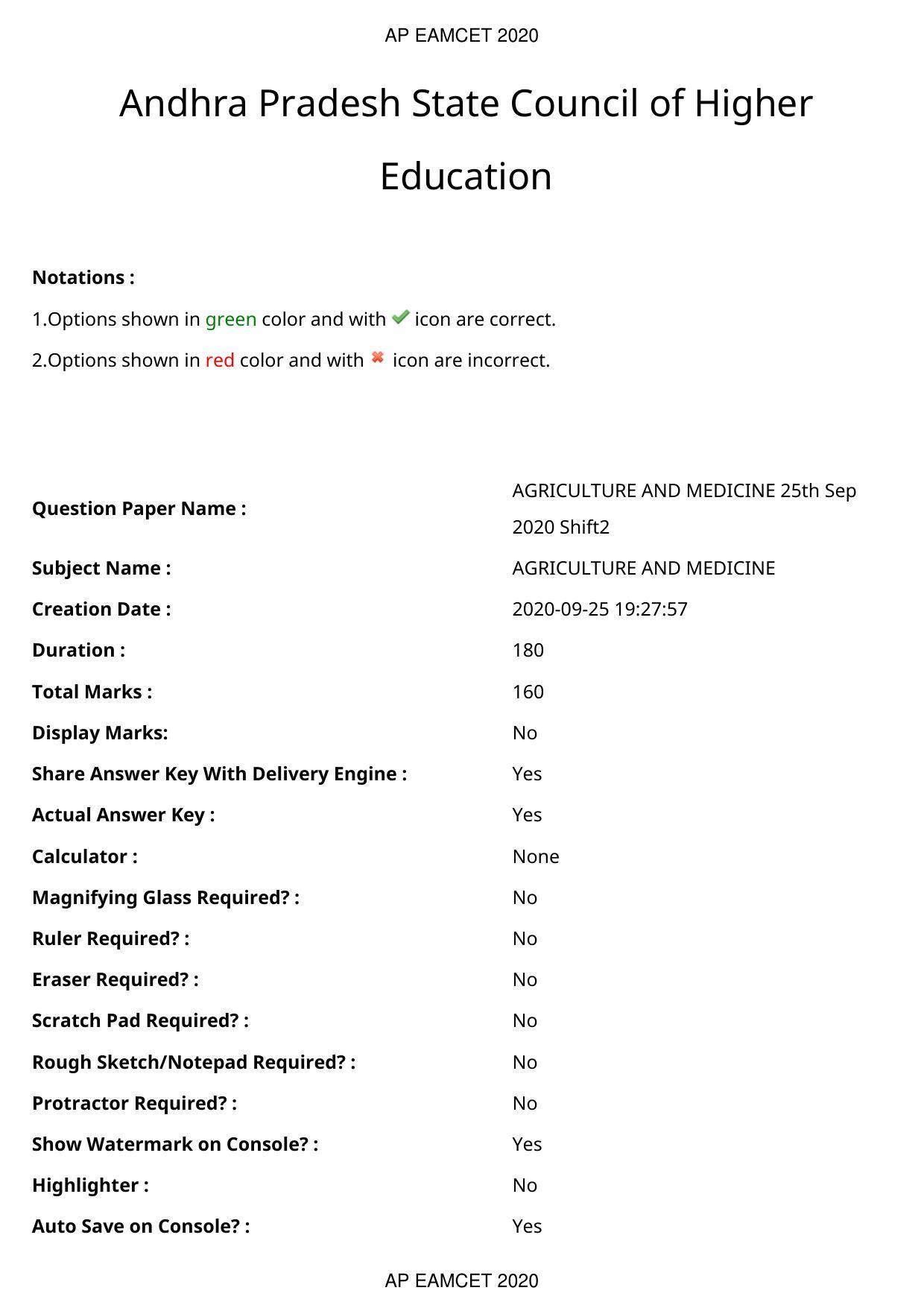 TS EAMCET 2020 Agriculture and Medical Question Paper with Key (25 Sep.2020 Afternoon) - Page 1