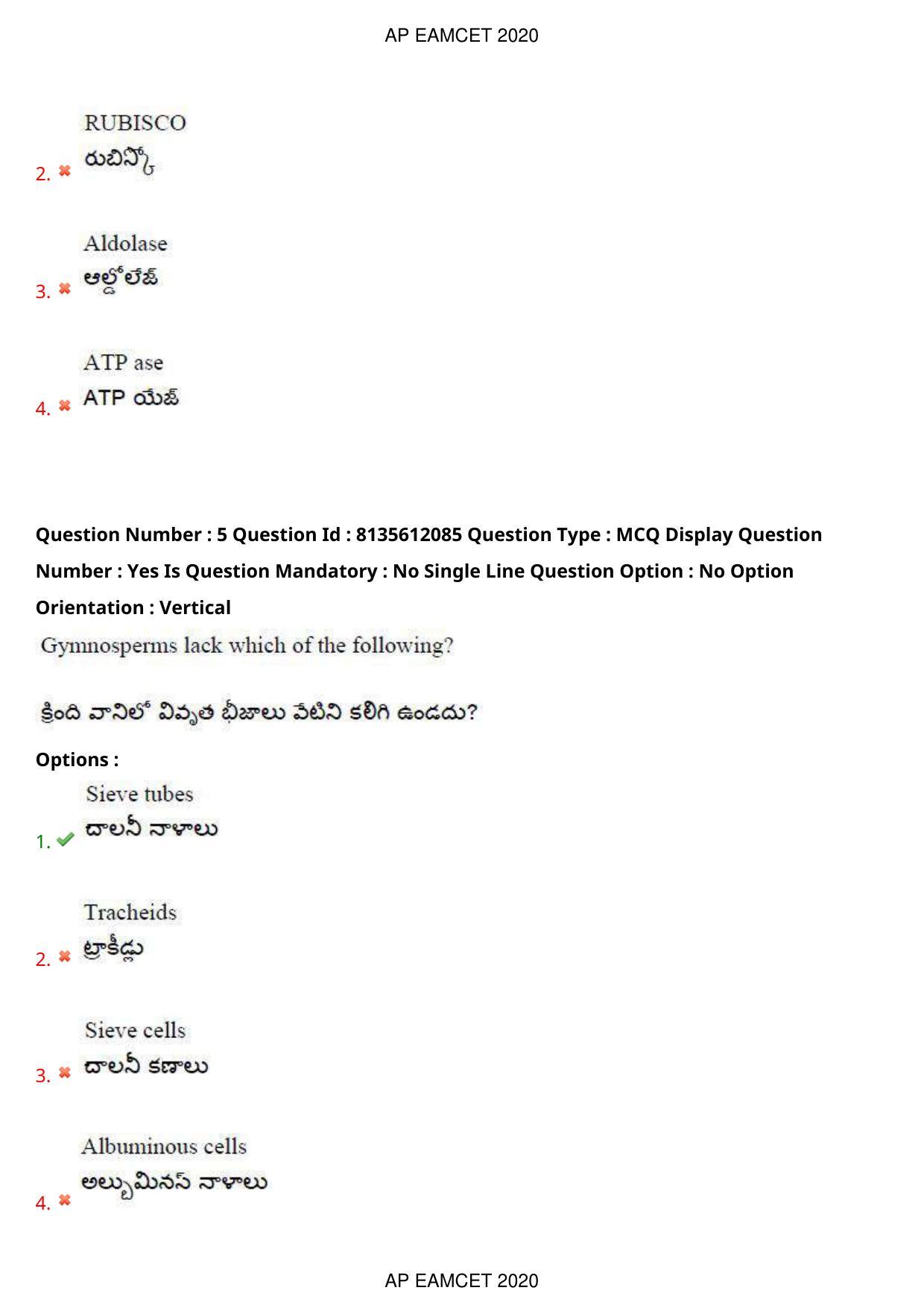 TS EAMCET 2020 Agriculture and Medical Question Paper with Key (25 Sep.2020 Afternoon) - Page 5