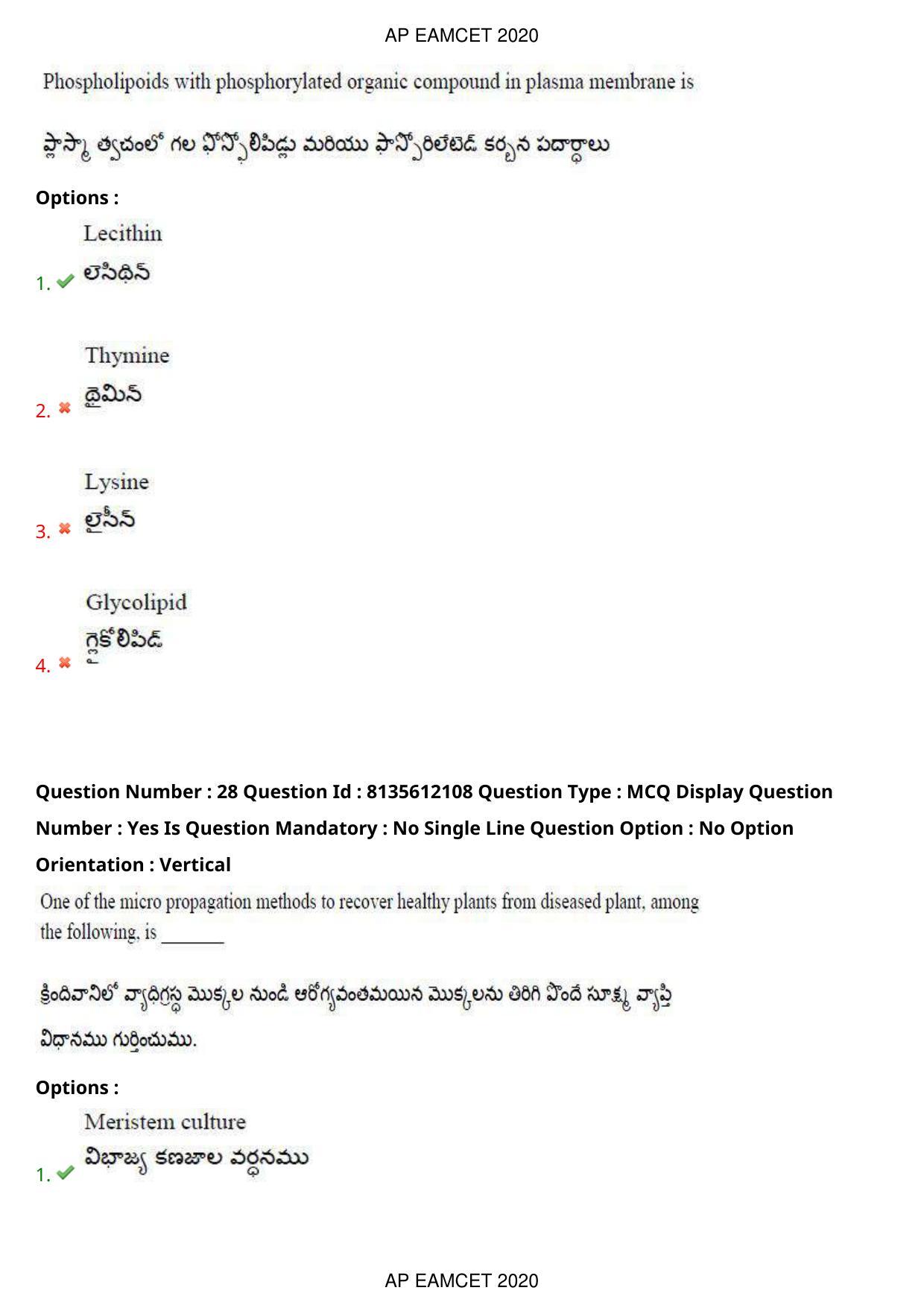 TS EAMCET 2020 Agriculture and Medical Question Paper with Key (25 Sep.2020 Afternoon) - Page 21