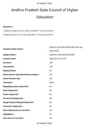 TS EAMCET 2020 Agriculture and Medical Question Paper with Key (25 Sep.2020 Afternoon)