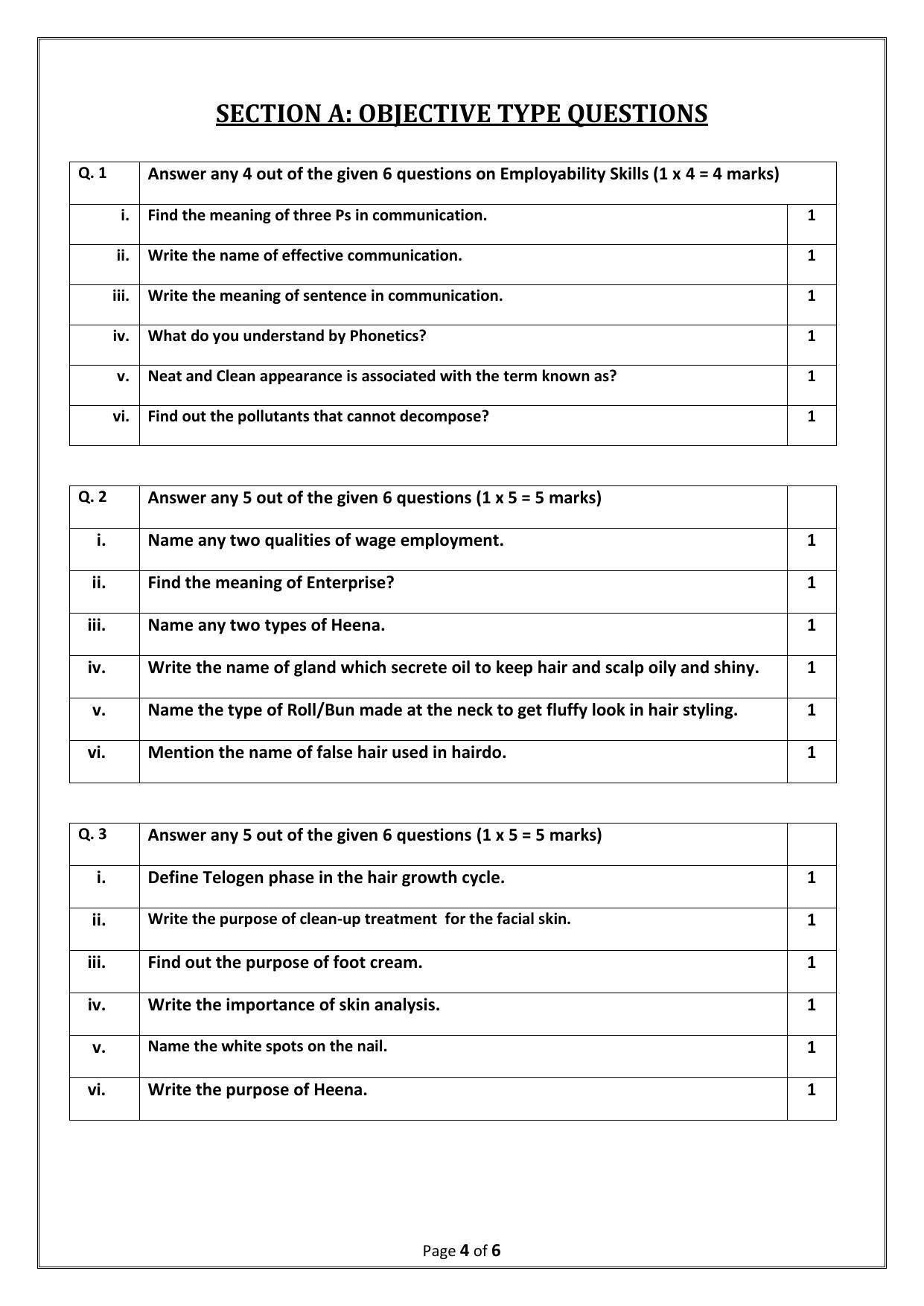 CBSE Class 9 BEAUTY AND WELLNESS Skill Education-Sample Paper 2024 - Page 4