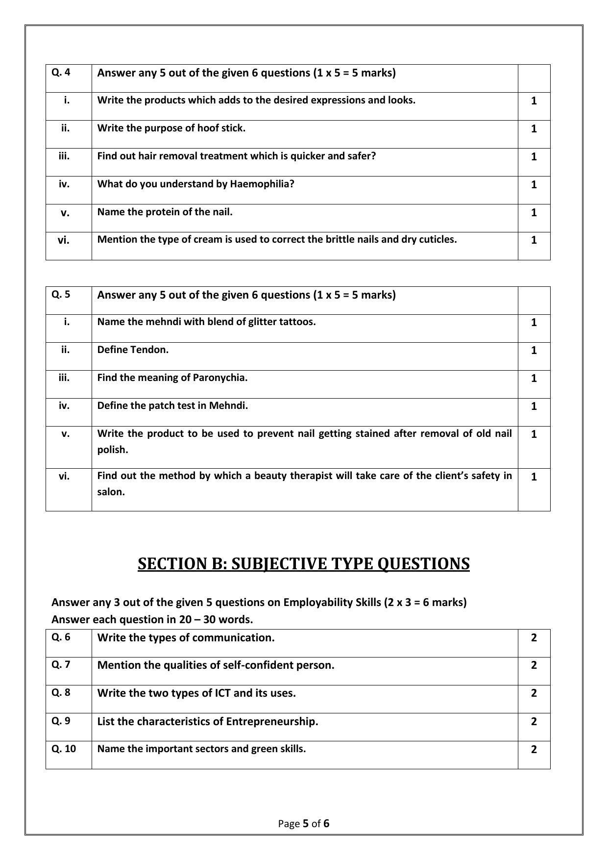 CBSE Class 9 BEAUTY AND WELLNESS Skill Education-Sample Paper 2024 - Page 5