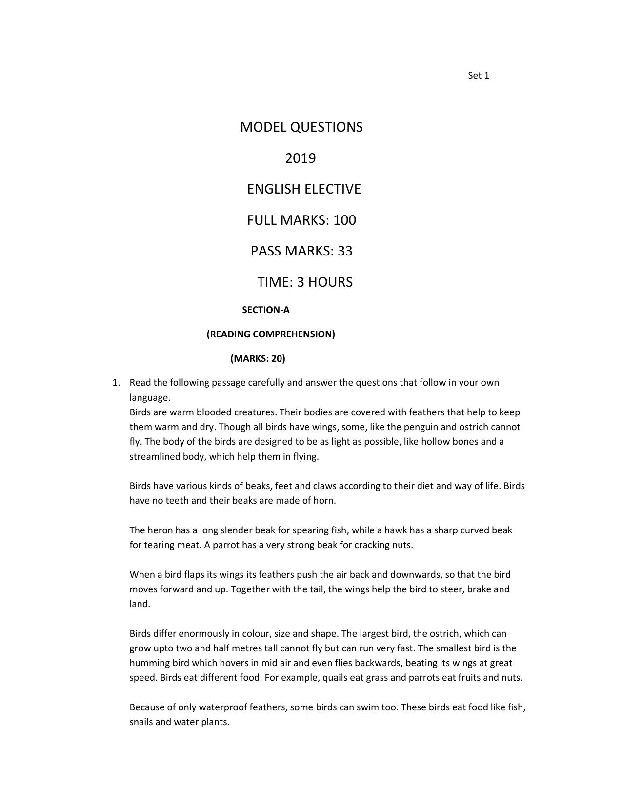 JAC Board Class 12th 2019 ENGLISH ELECTIVE SET-1 Model Paper - Page 1