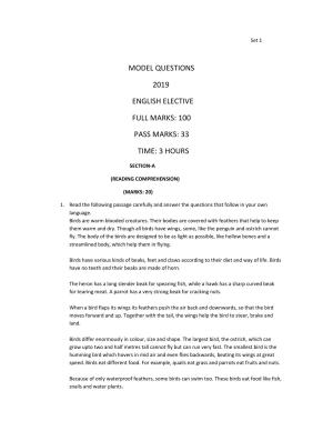 JAC Board Class 12th 2019 ENGLISH ELECTIVE SET-1 Model Paper