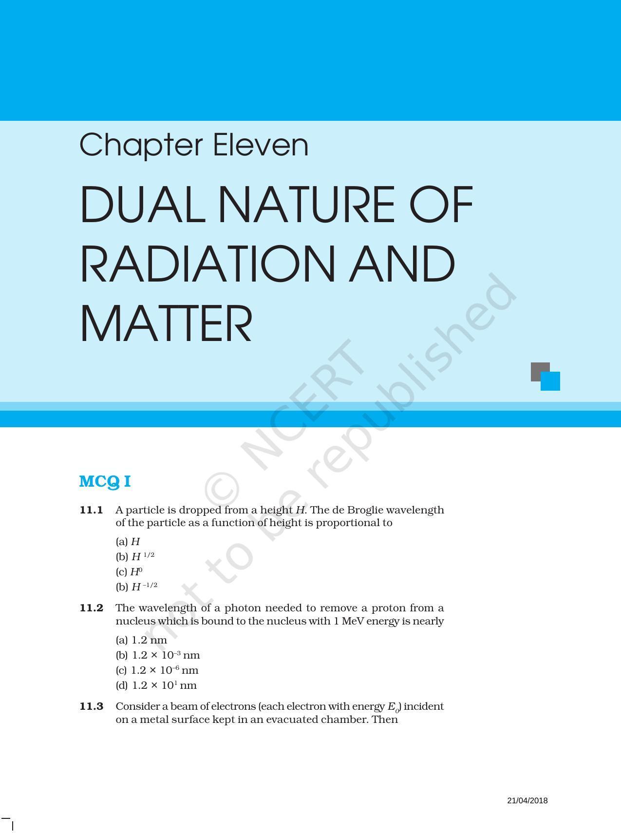 NCERT Exemplar Book for Class 12 Physics: Chapter 11 Dual Nature of Radiation and Matter - Page 1