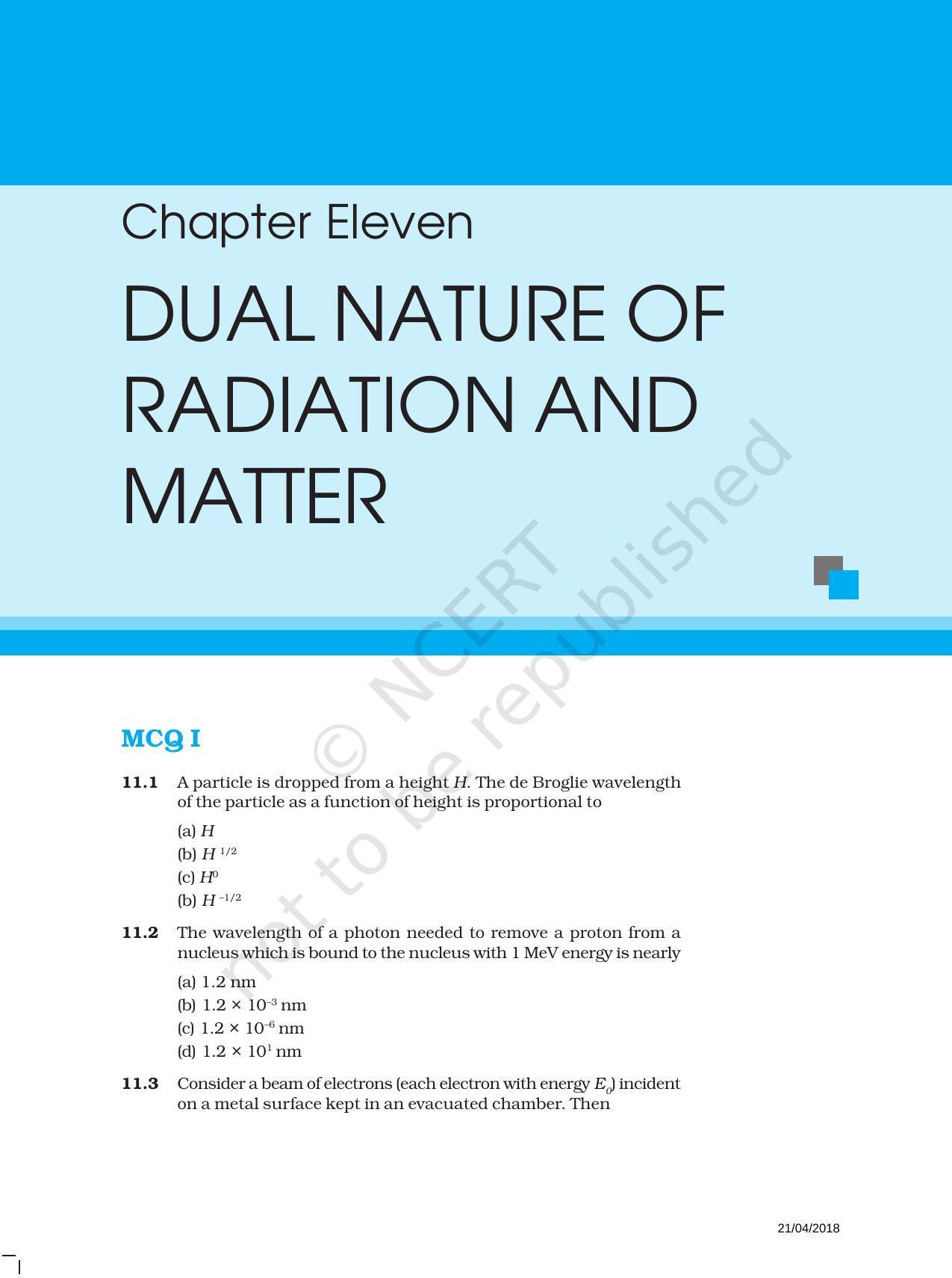 NCERT Exemplar Book for Class 12 Physics: Chapter 11 Dual Nature of Radiation and Matter - Page 1