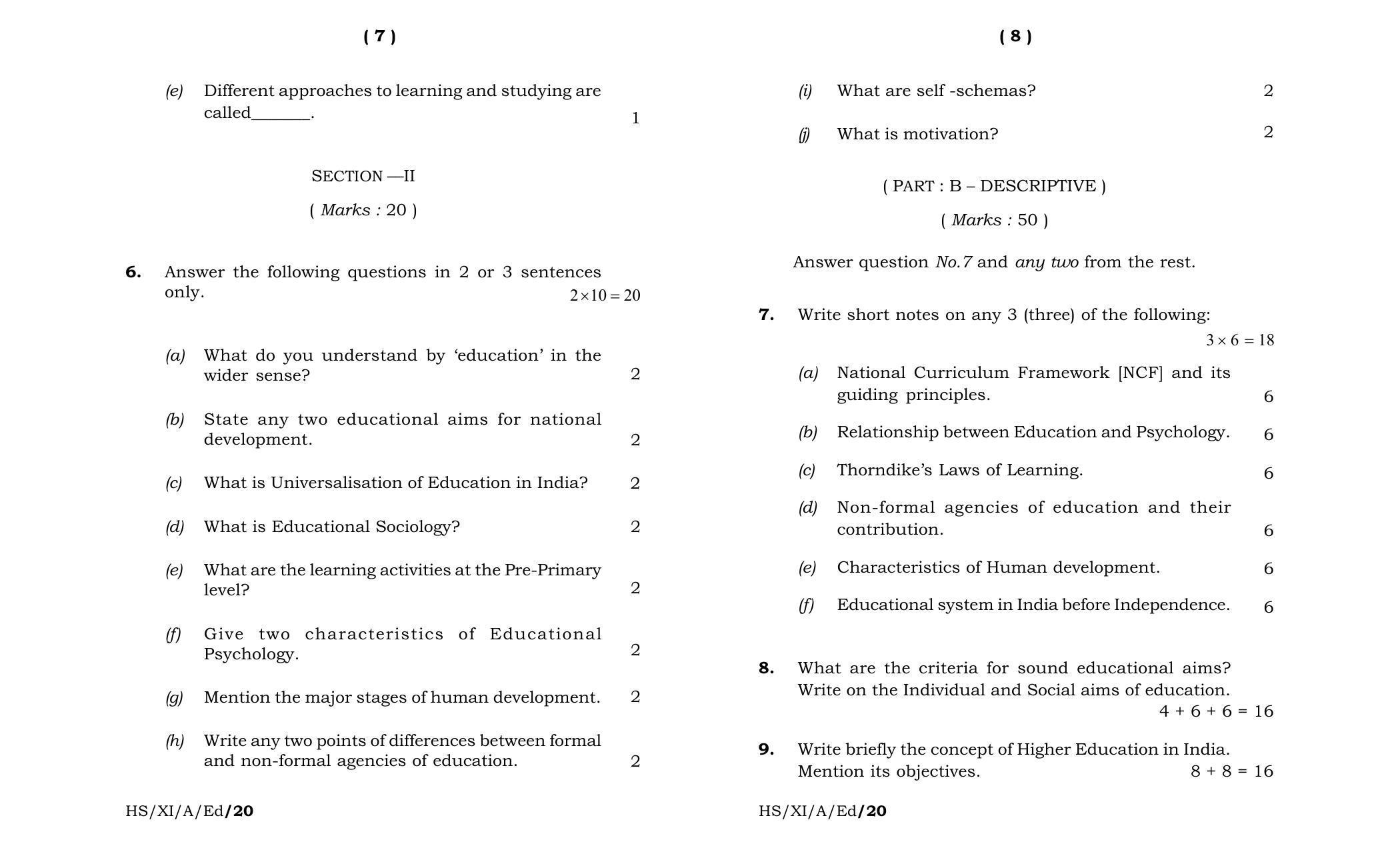 Meghalaya Board (MBOSE) Class 11 Education 2020 Question Paper - Page 4