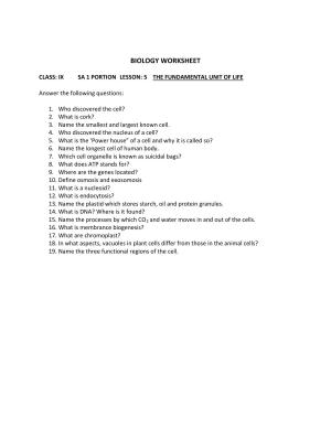 CBSE Worksheets for Class 9 Biology The Fundamental Unit of Life Assignment 1 