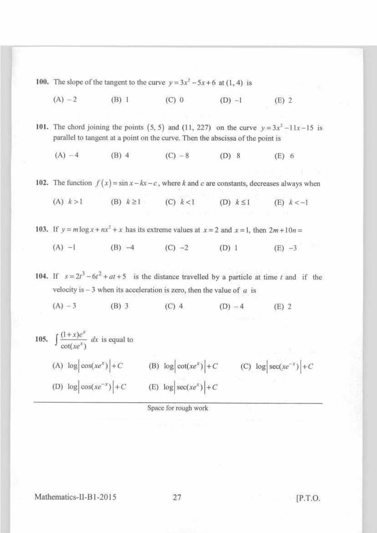KEAM Paper II 2015 Question Paper - Page 27