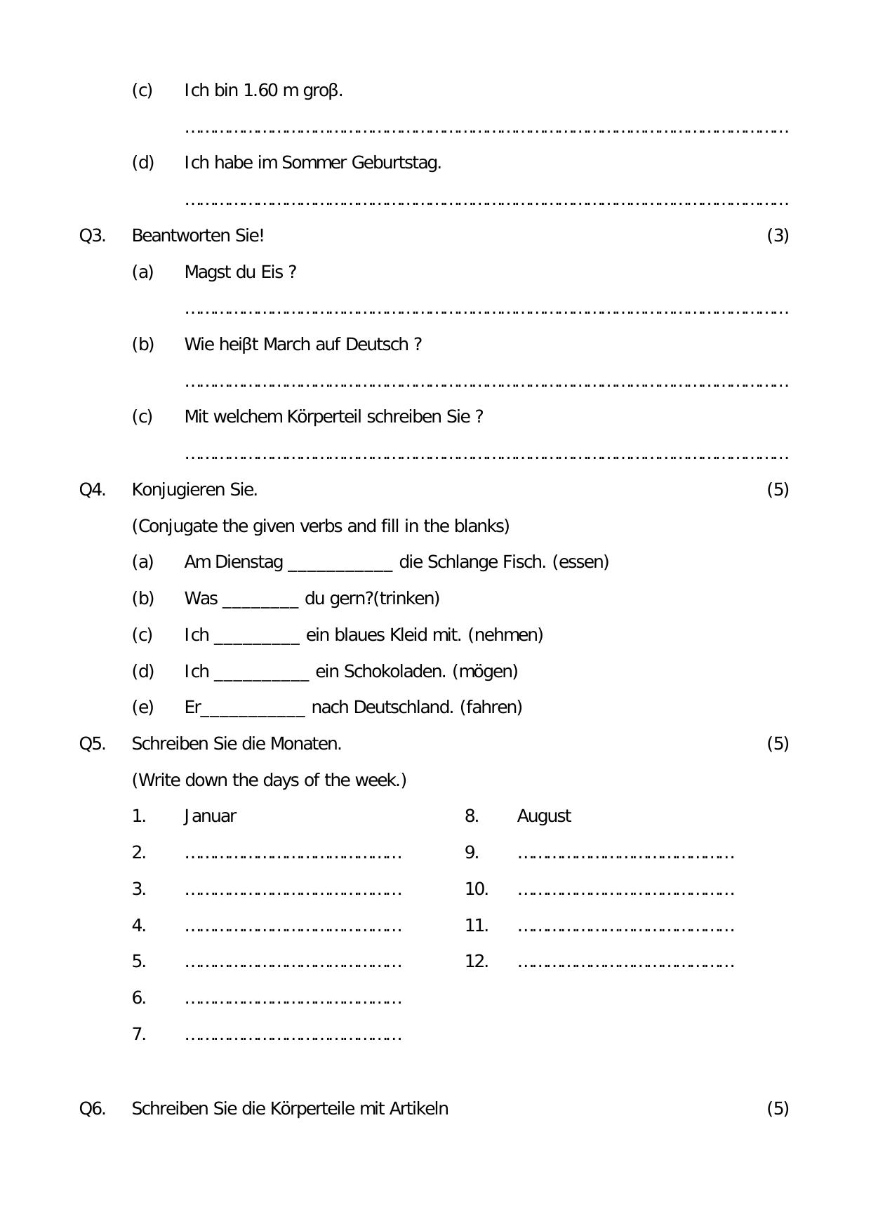 Worksheet for Class 4 German Assignment 1 - Page 2