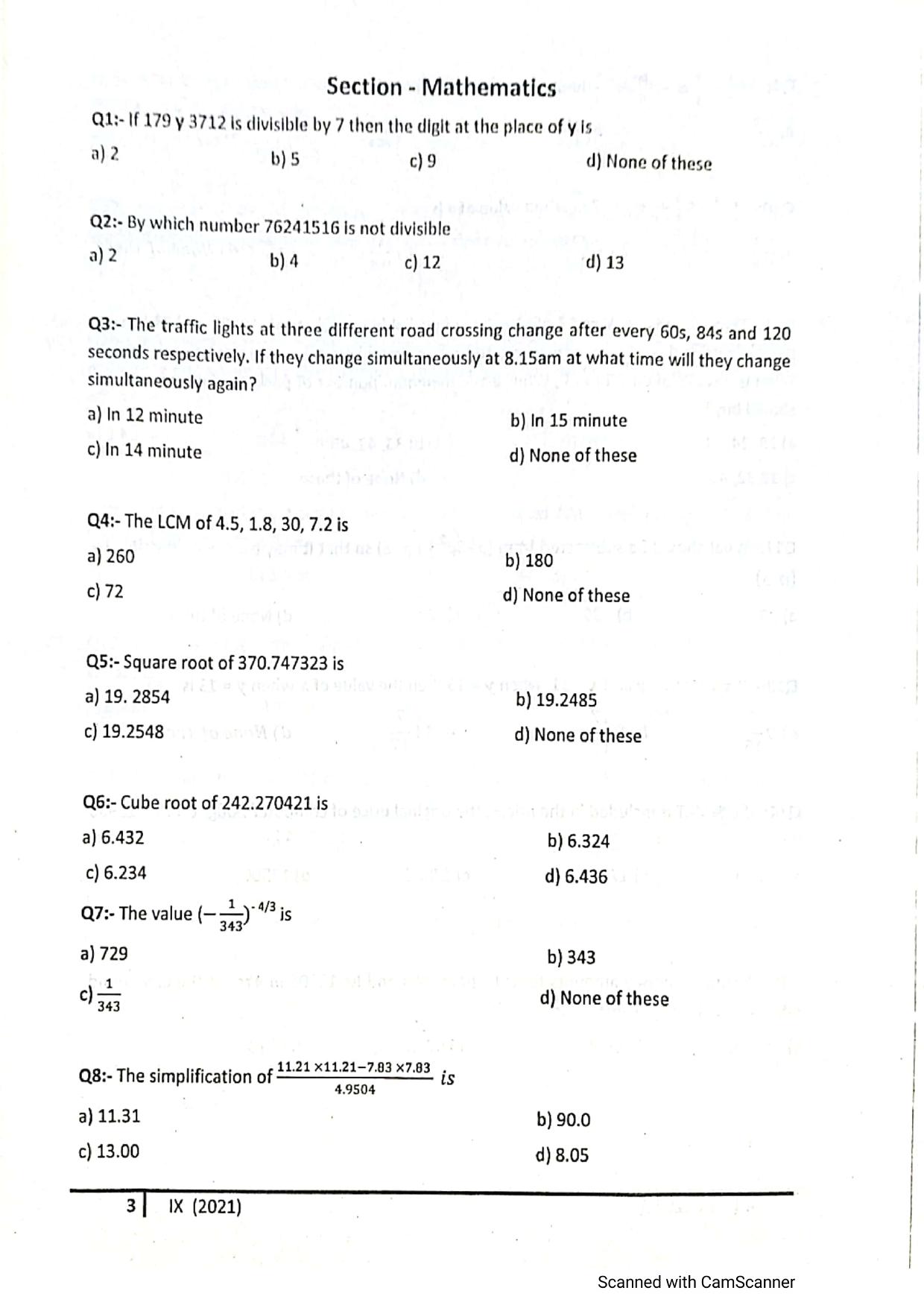 JKSSEE 2021 Class 9 Question Paper - Page 2