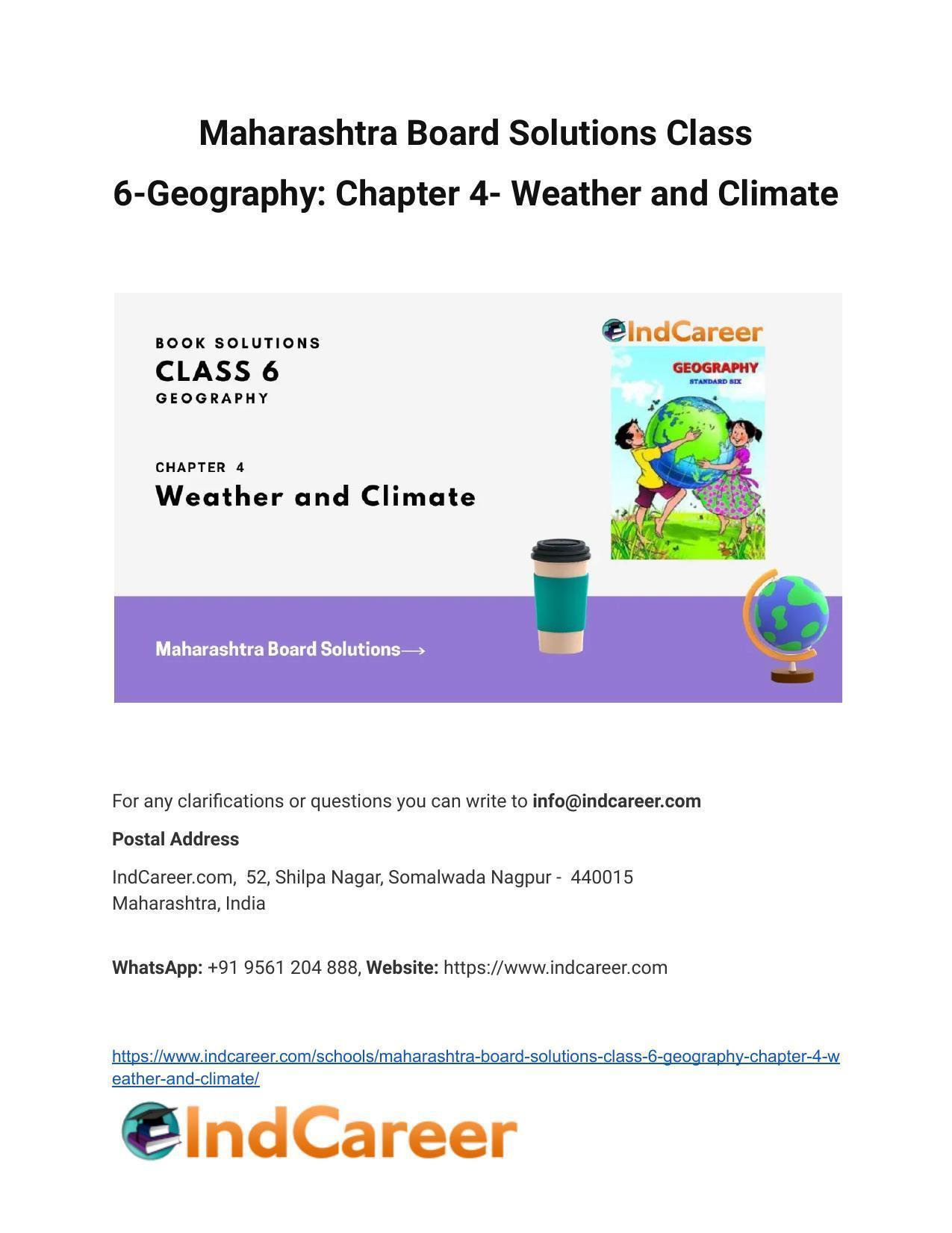 Maharashtra Board Solutions Class 6-Geography: Chapter 4- Weather and Climate - Page 1