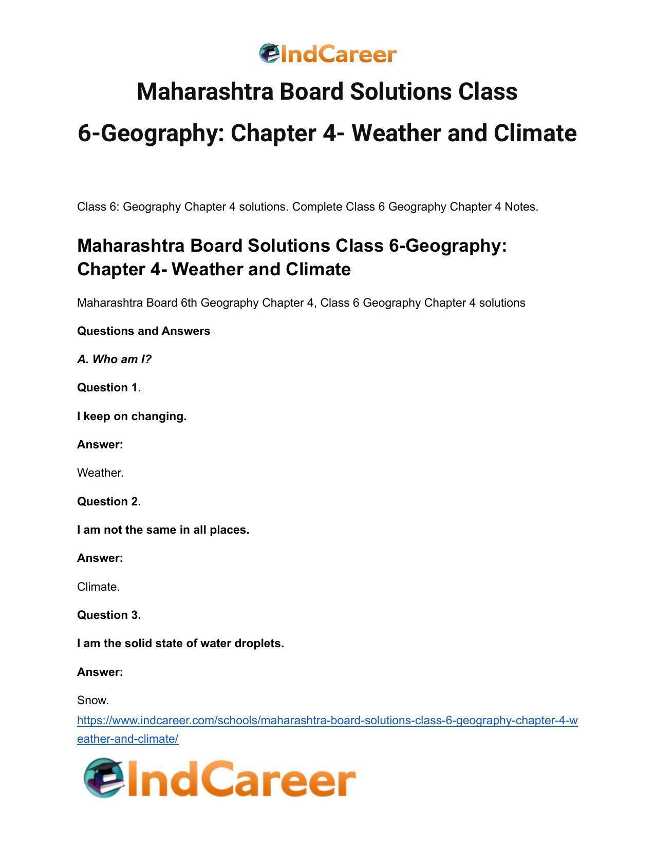 Maharashtra Board Solutions Class 6-Geography: Chapter 4- Weather and Climate - Page 2