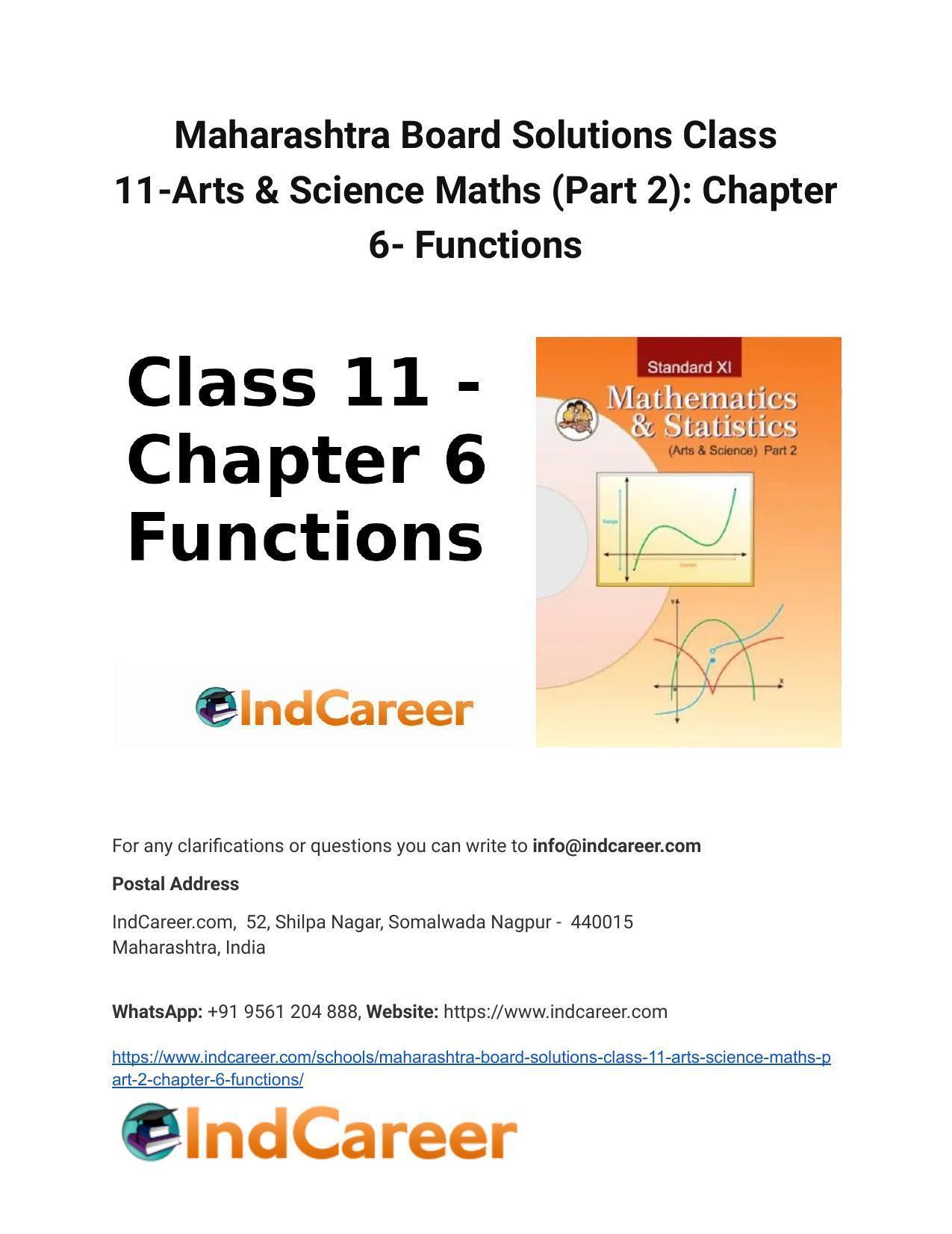 Maharashtra Board Solutions Class 11-Arts & Science Maths (Part 2): Chapter 6- Functions - Page 1