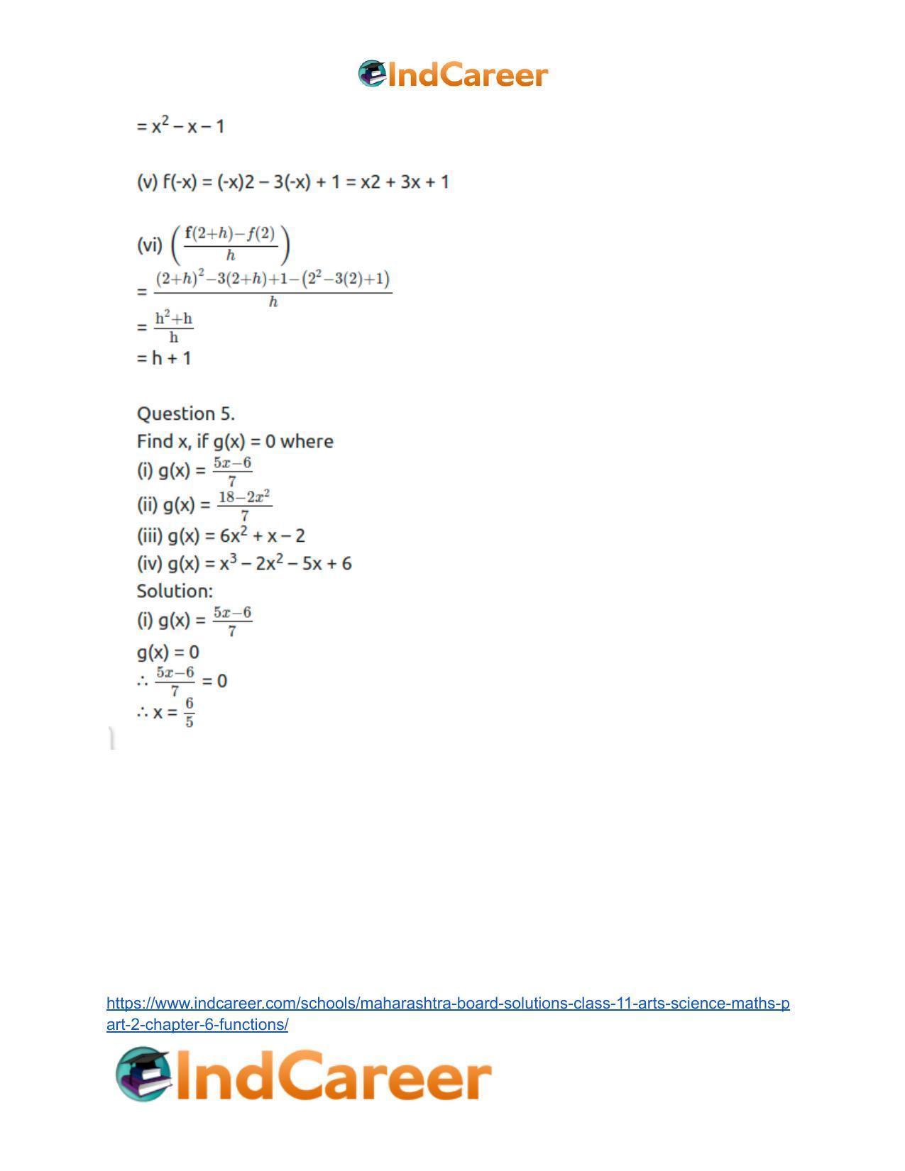 Maharashtra Board Solutions Class 11-Arts & Science Maths (Part 2): Chapter 6- Functions - Page 7