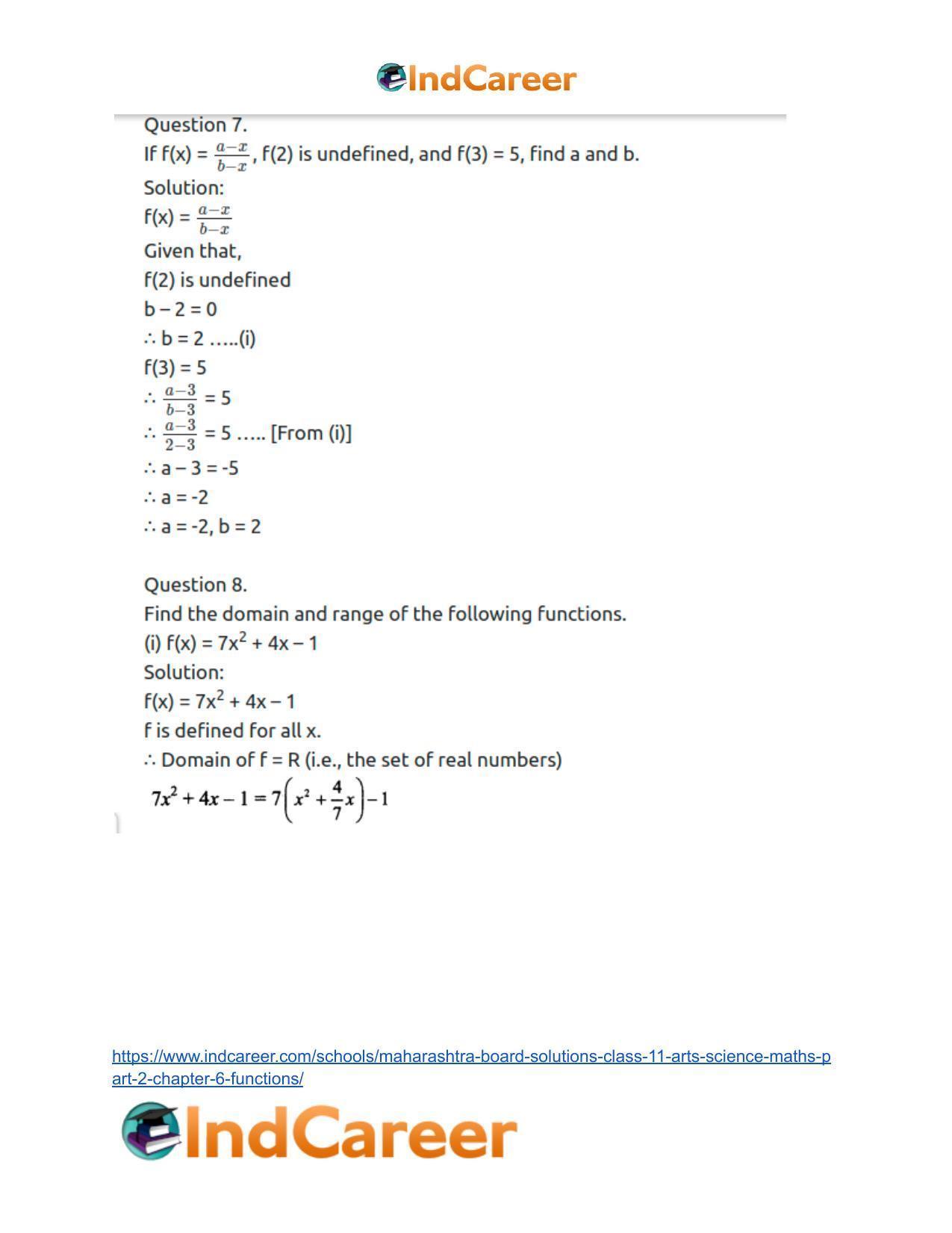 Maharashtra Board Solutions Class 11-Arts & Science Maths (Part 2): Chapter 6- Functions - Page 11