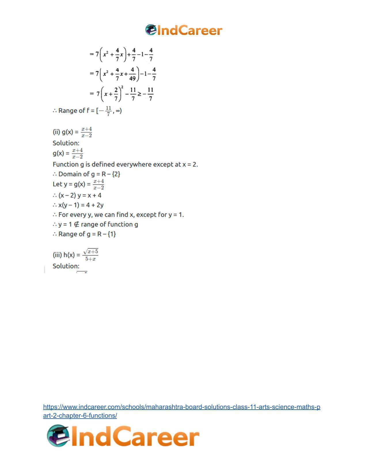 Maharashtra Board Solutions Class 11-Arts & Science Maths (Part 2): Chapter 6- Functions - Page 12
