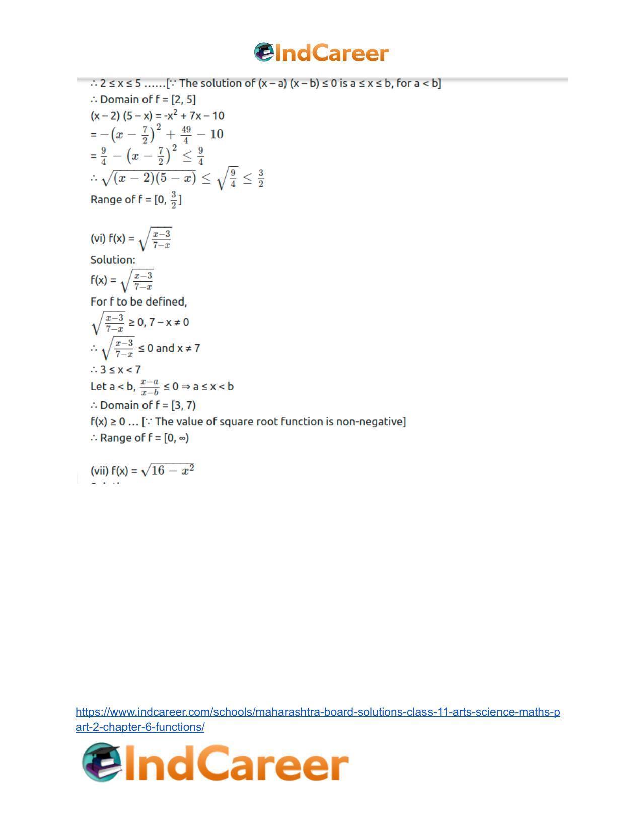 Maharashtra Board Solutions Class 11-Arts & Science Maths (Part 2): Chapter 6- Functions - Page 14