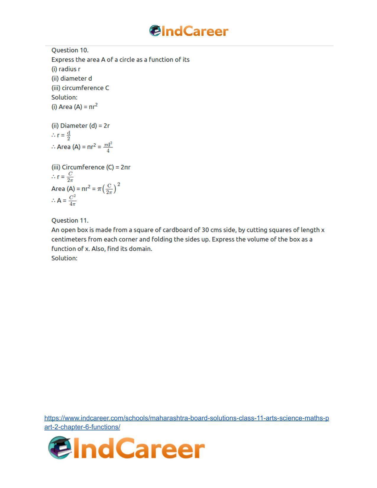 Maharashtra Board Solutions Class 11-Arts & Science Maths (Part 2): Chapter 6- Functions - Page 16