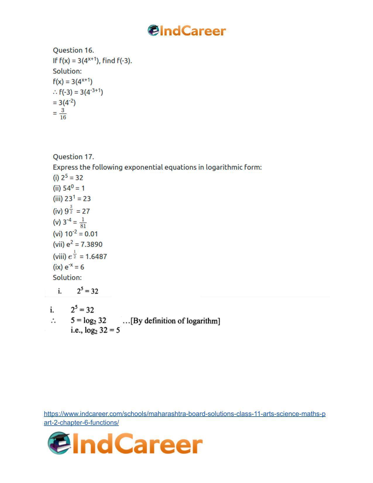 Maharashtra Board Solutions Class 11-Arts & Science Maths (Part 2): Chapter 6- Functions - Page 23