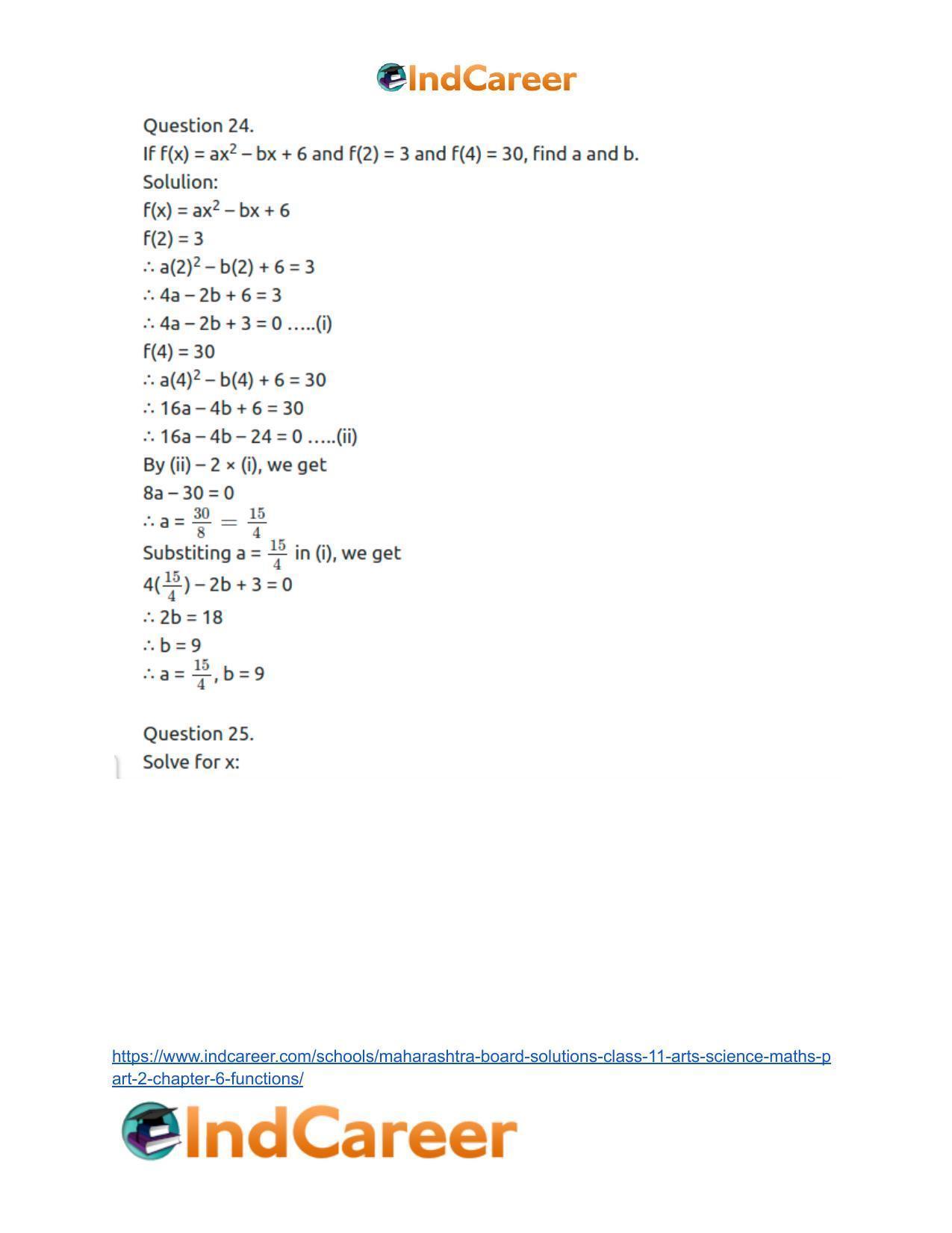 Maharashtra Board Solutions Class 11-Arts & Science Maths (Part 2): Chapter 6- Functions - Page 34