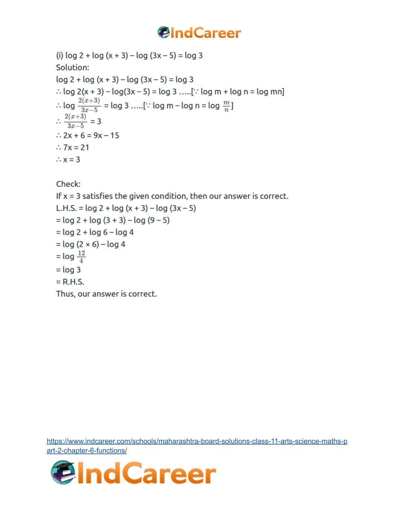Maharashtra Board Solutions Class 11-Arts & Science Maths (Part 2): Chapter 6- Functions - Page 35