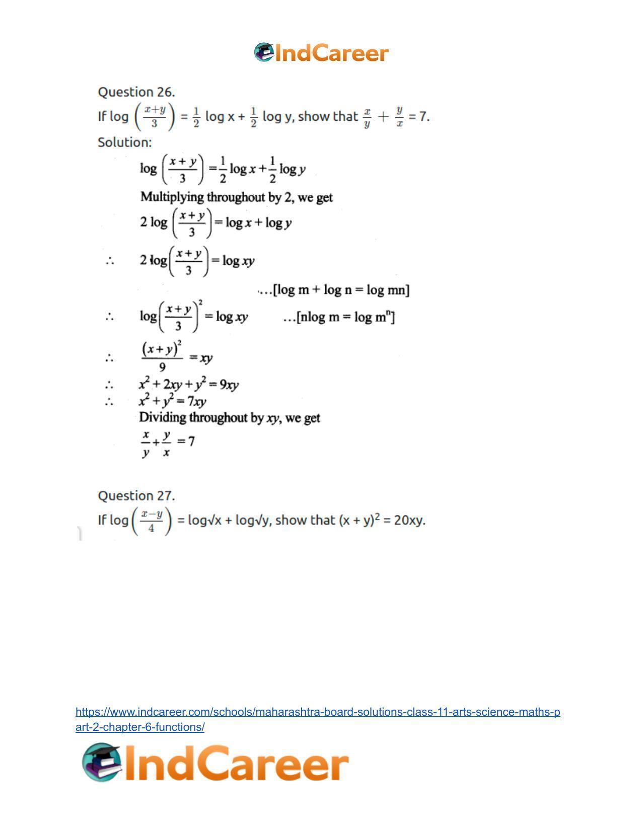 Maharashtra Board Solutions Class 11-Arts & Science Maths (Part 2): Chapter 6- Functions - Page 39