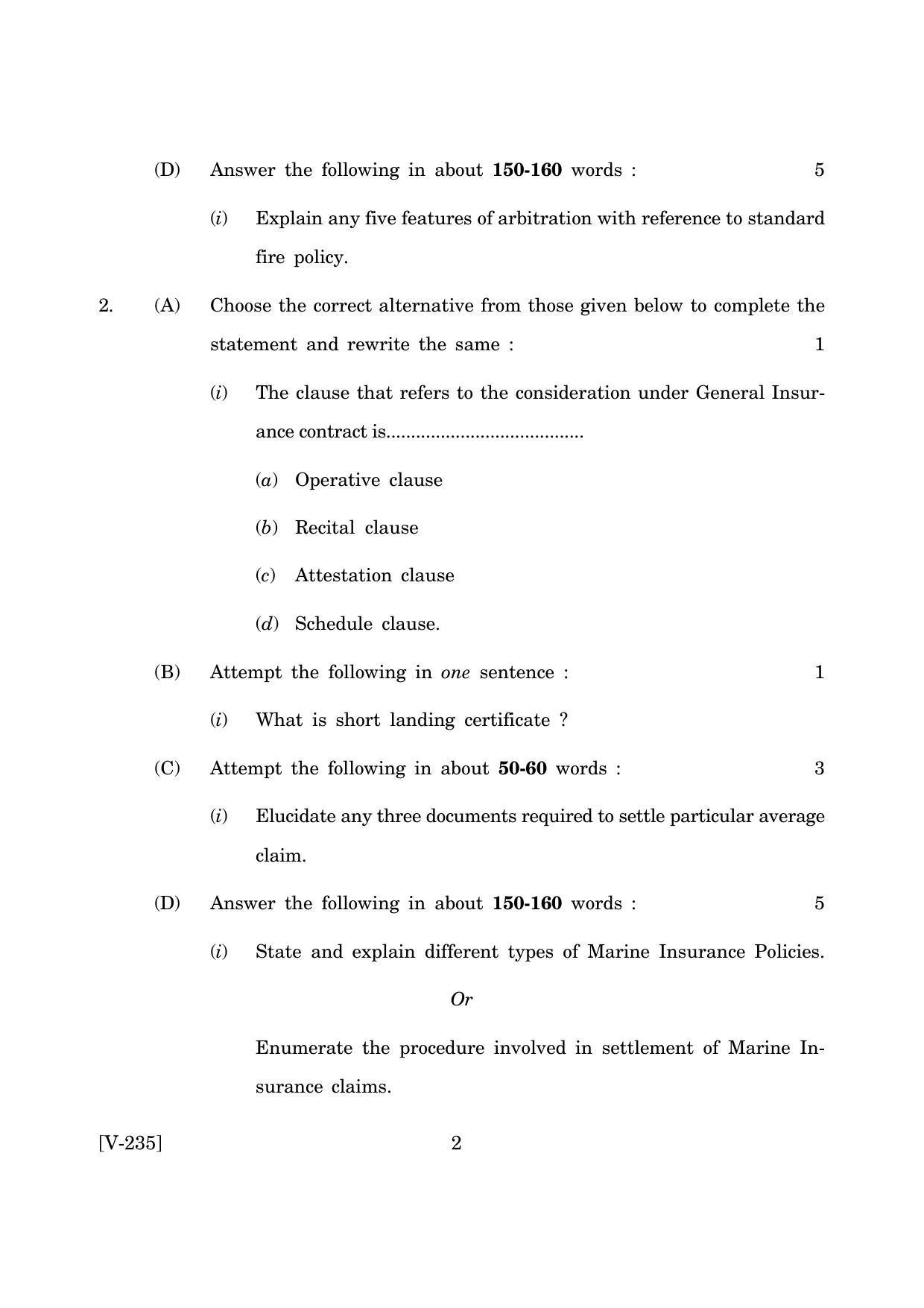 Goa Board Class 12 Insurance II   (June 2019) Question Paper - Page 2
