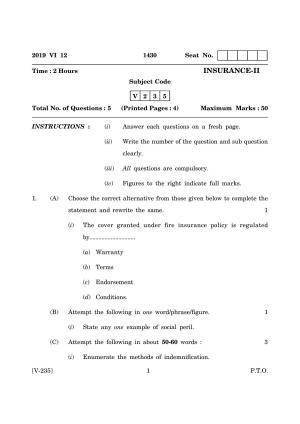 Goa Board Class 12 Insurance II   (June 2019) Question Paper