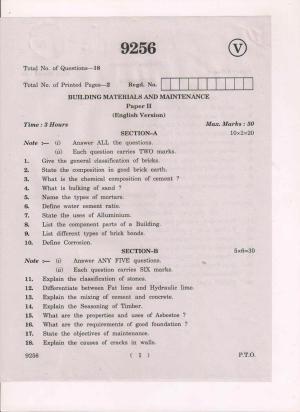 AP Inter 2nd Year Building Materials and Maintenance-II March-2019-Vocational Question Paper