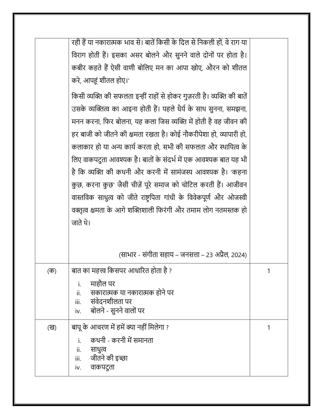 CBSE Class 12 Hindi Core Sample Question Paper 2024-25 - Page 2