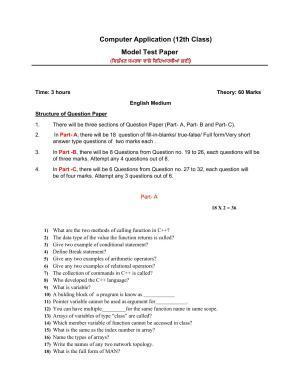 PSEB Class 12th Computer Application (DA Students) Model Paper 2024