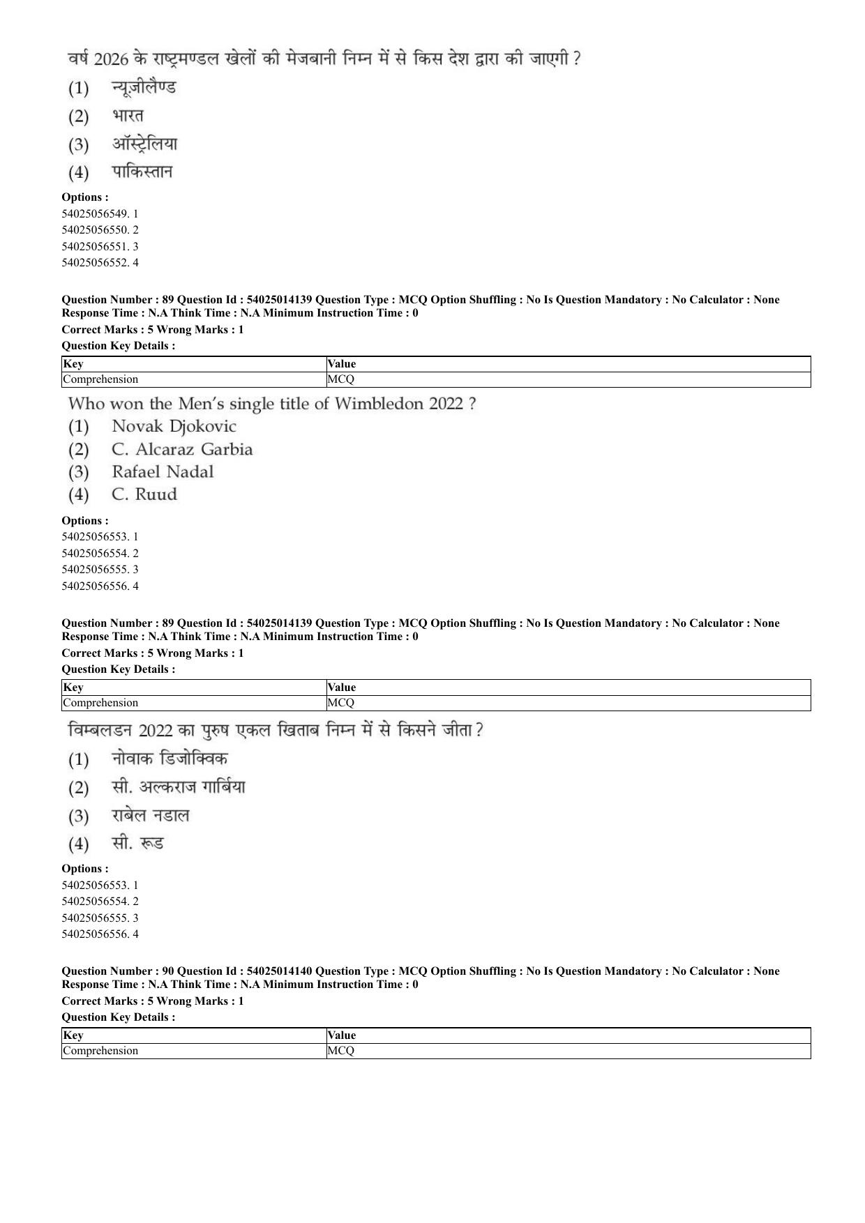 CUET 2023 Domestic Shift 1 Question Paper - 7 June 2023 - Page 55