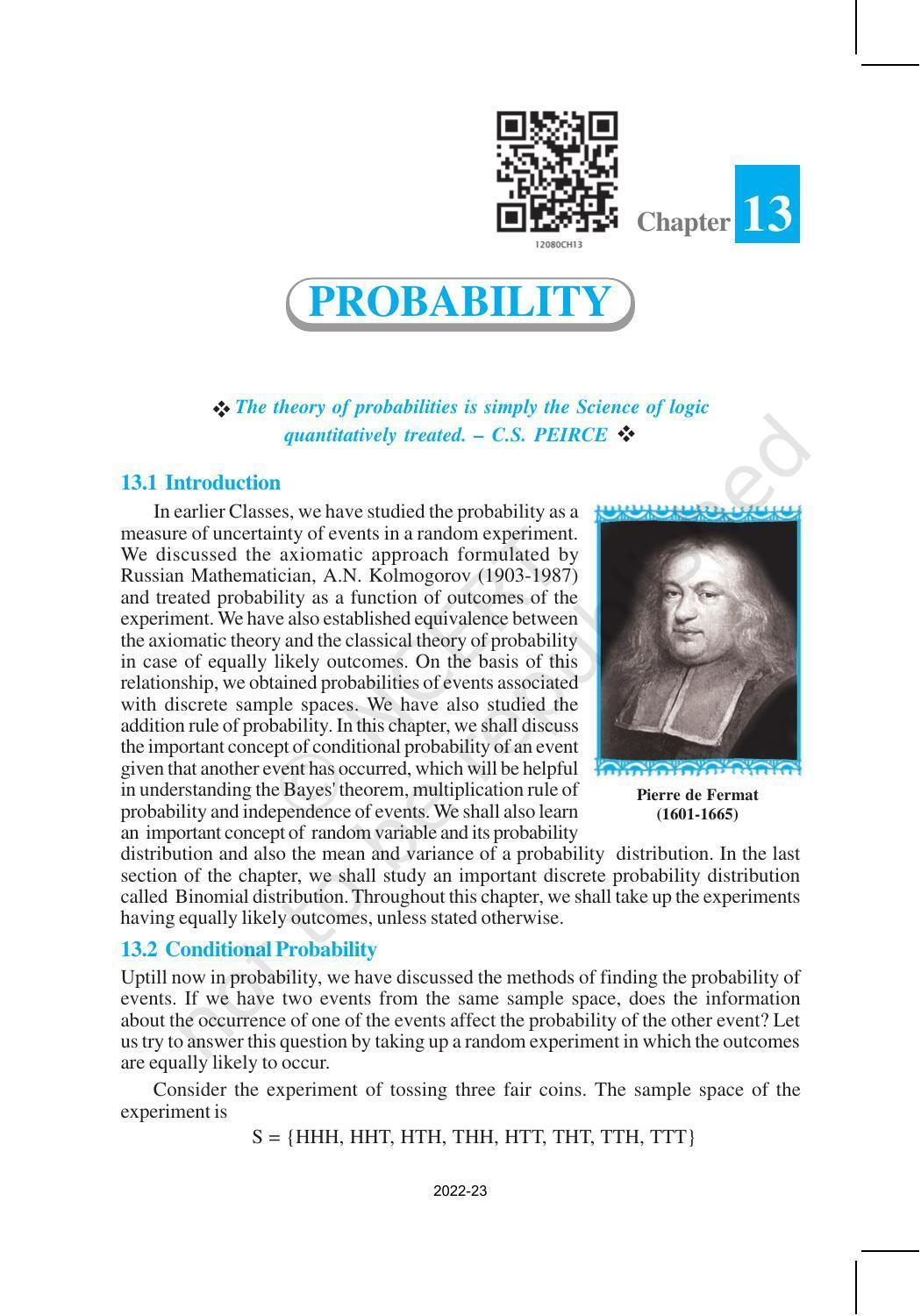 NCERT Book for Class 12 Maths Chapter 13 Probability - Page 1