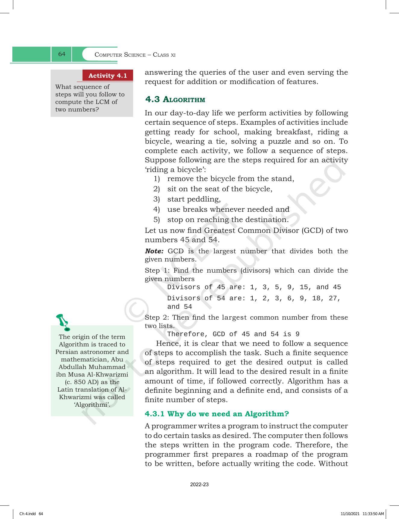 NCERT Book for Class 11 Computer Science Chapter 4 Introduction to Problem-Solving - Page 4