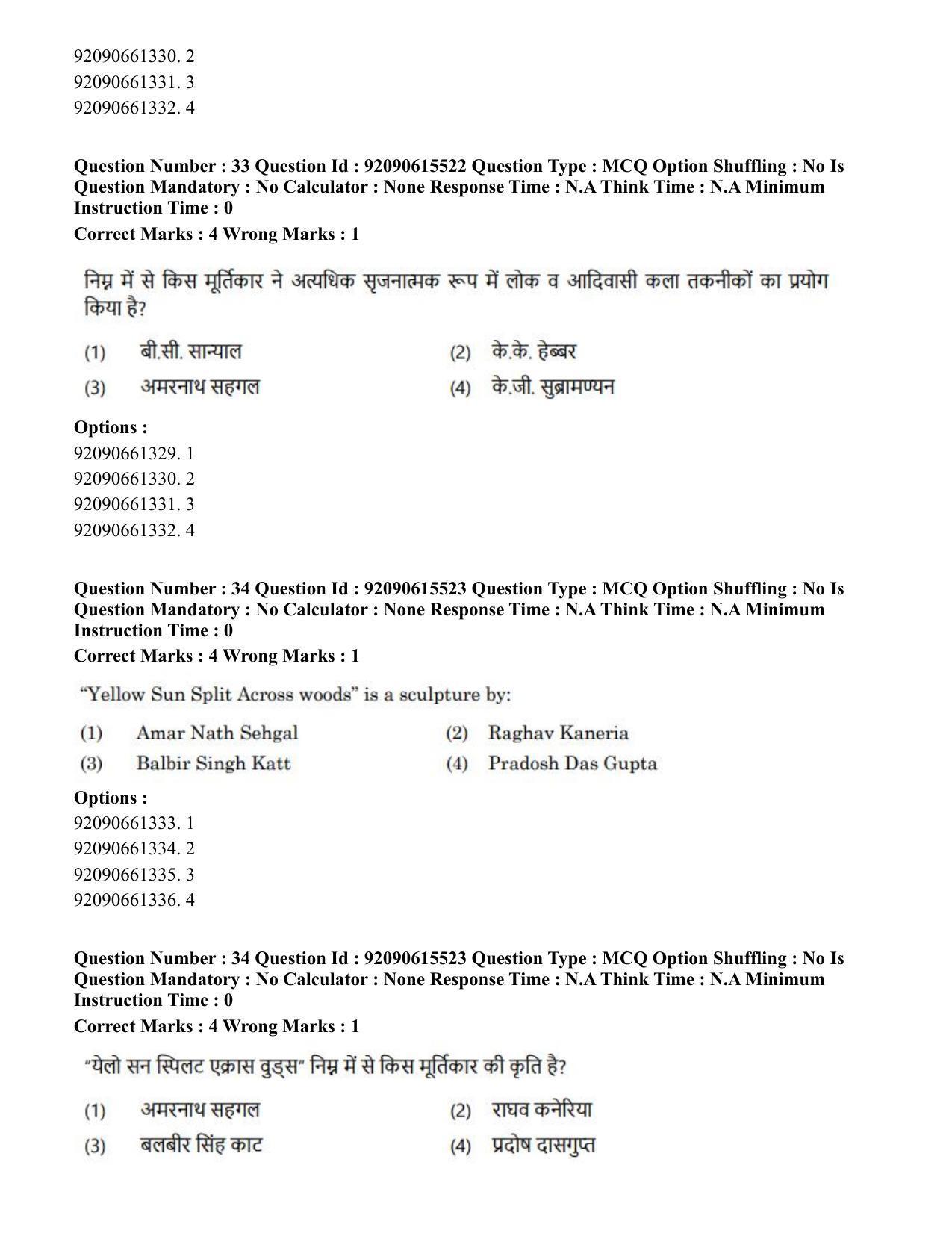 CUET PG 2023: HUQP07 – Fine Arts(HINDI) - Shift 3 (12-06-2023) Question Paper - Page 33