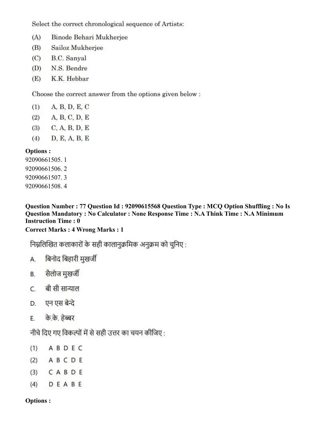 CUET PG 2023: HUQP07 – Fine Arts(HINDI) - Shift 3 (12-06-2023) Question Paper - Page 74