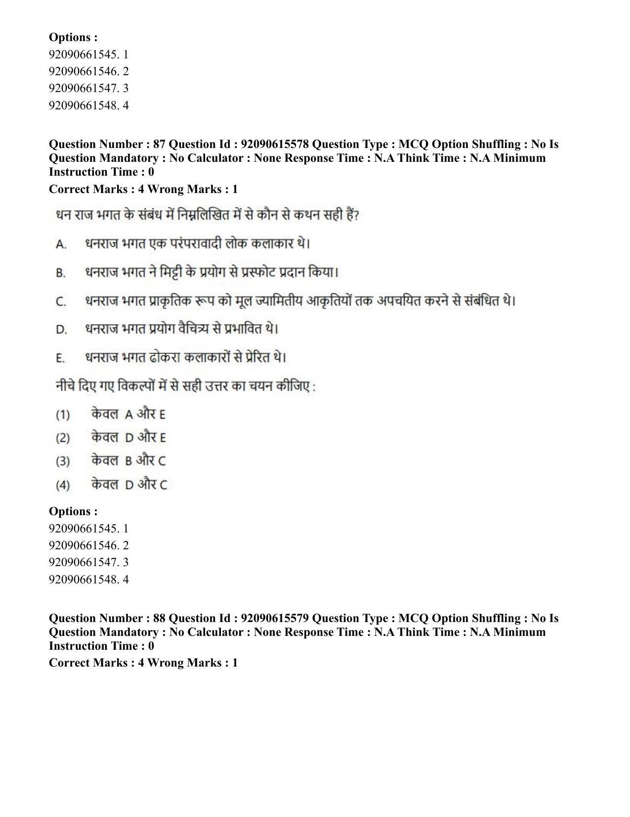 CUET PG 2023: HUQP07 – Fine Arts(HINDI) - Shift 3 (12-06-2023) Question Paper - Page 87