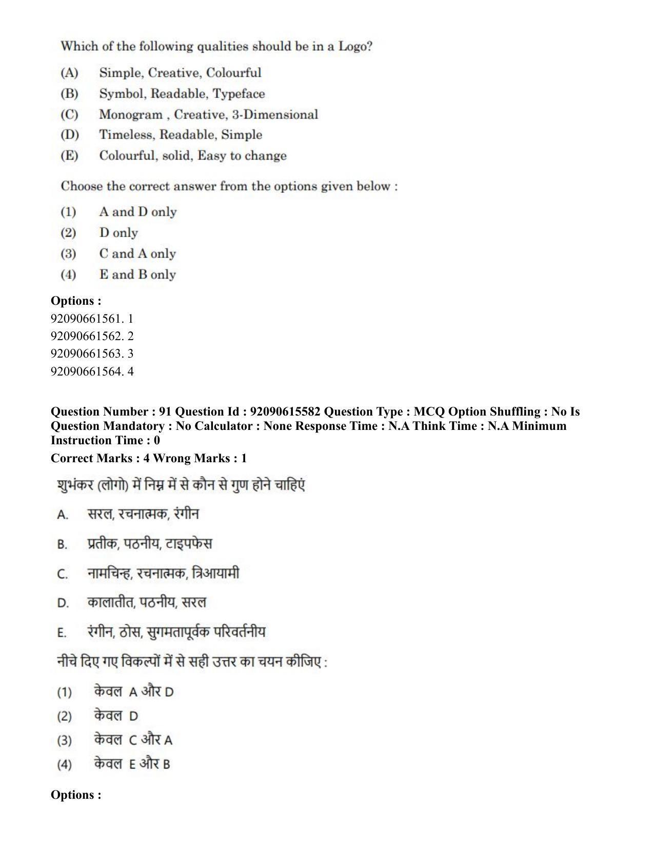 CUET PG 2023: HUQP07 – Fine Arts(HINDI) - Shift 3 (12-06-2023) Question Paper - Page 92
