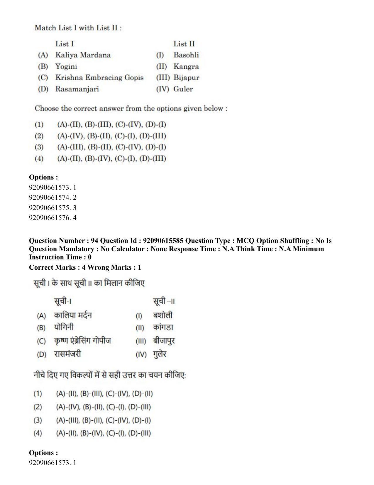 CUET PG 2023: HUQP07 – Fine Arts(HINDI) - Shift 3 (12-06-2023) Question Paper - Page 96