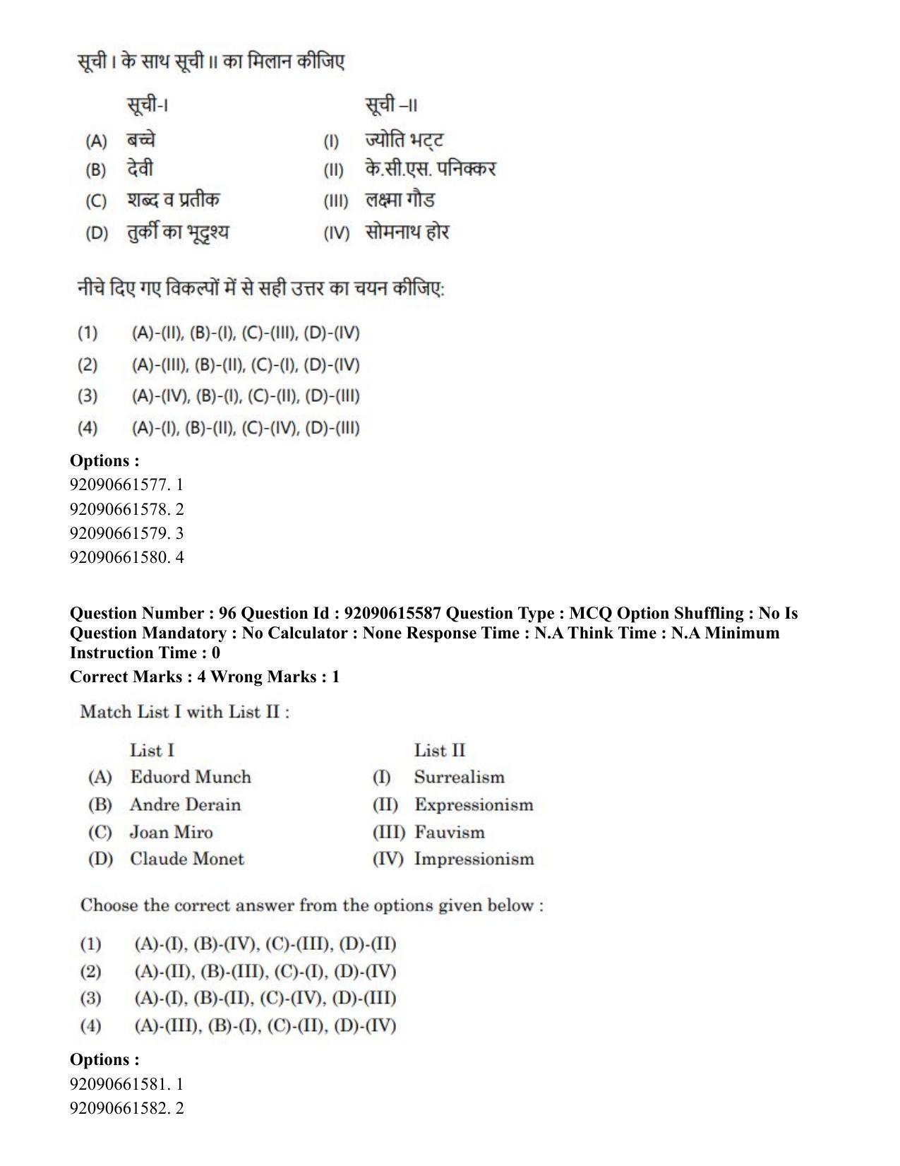CUET PG 2023: HUQP07 – Fine Arts(HINDI) - Shift 3 (12-06-2023) Question Paper - Page 98