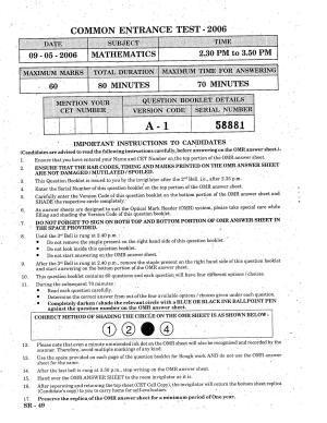 KCET Mathematics 2006 Question Papers